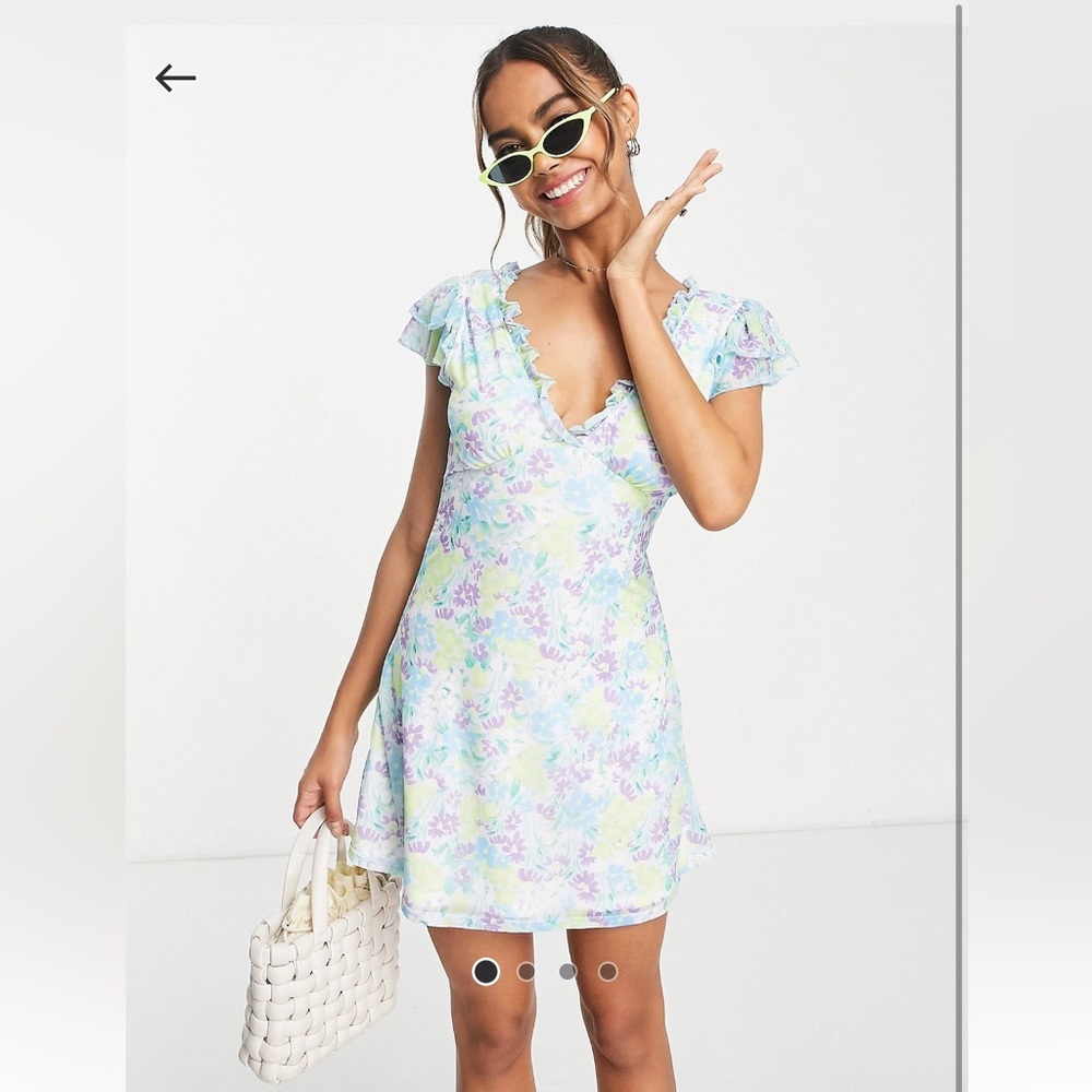 ASOS Small Mini Tea Dress in Blue Floral